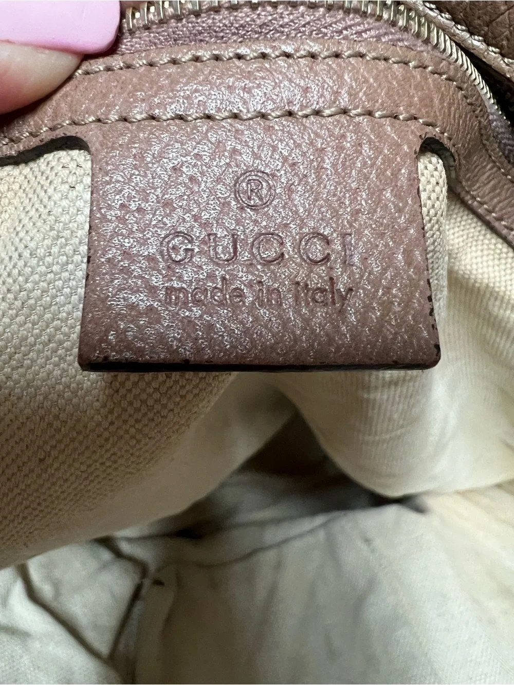 Gucci Bree GG Canvas Leather Tote Bag Pink/Taupe Authentic Made in Italy 323671